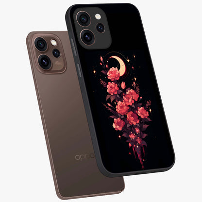 Moonlit Floral Elegance Glass Case displayed in angled mockup highlighting graceful flower design with soft moonlight aesthetic.