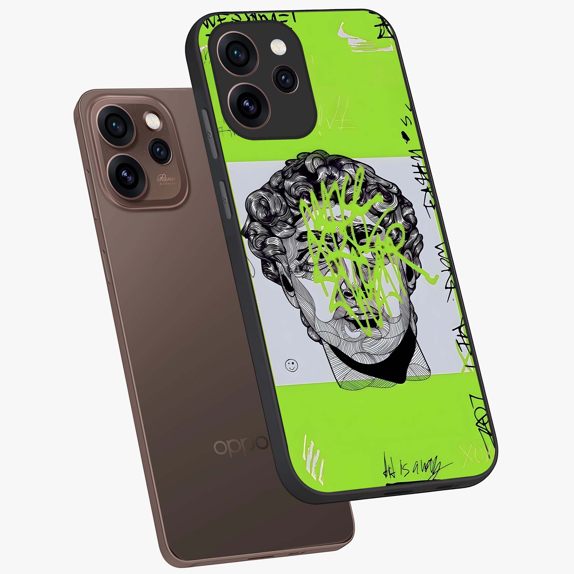 Neo Graffiti Rebellion Glass Case displayed in angled mockup highlighting urban street art design with rebellious aesthetic.