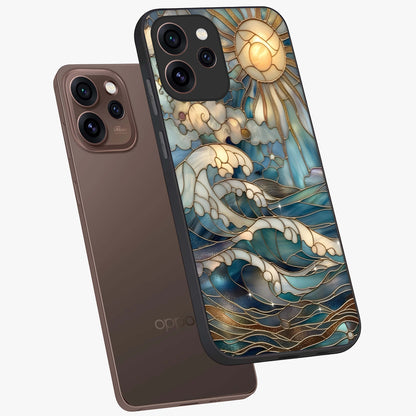 Oceanic Stained Printed Glass Case displayed in angled mockup highlighting colorful aquatic design with artistic aesthetic style.