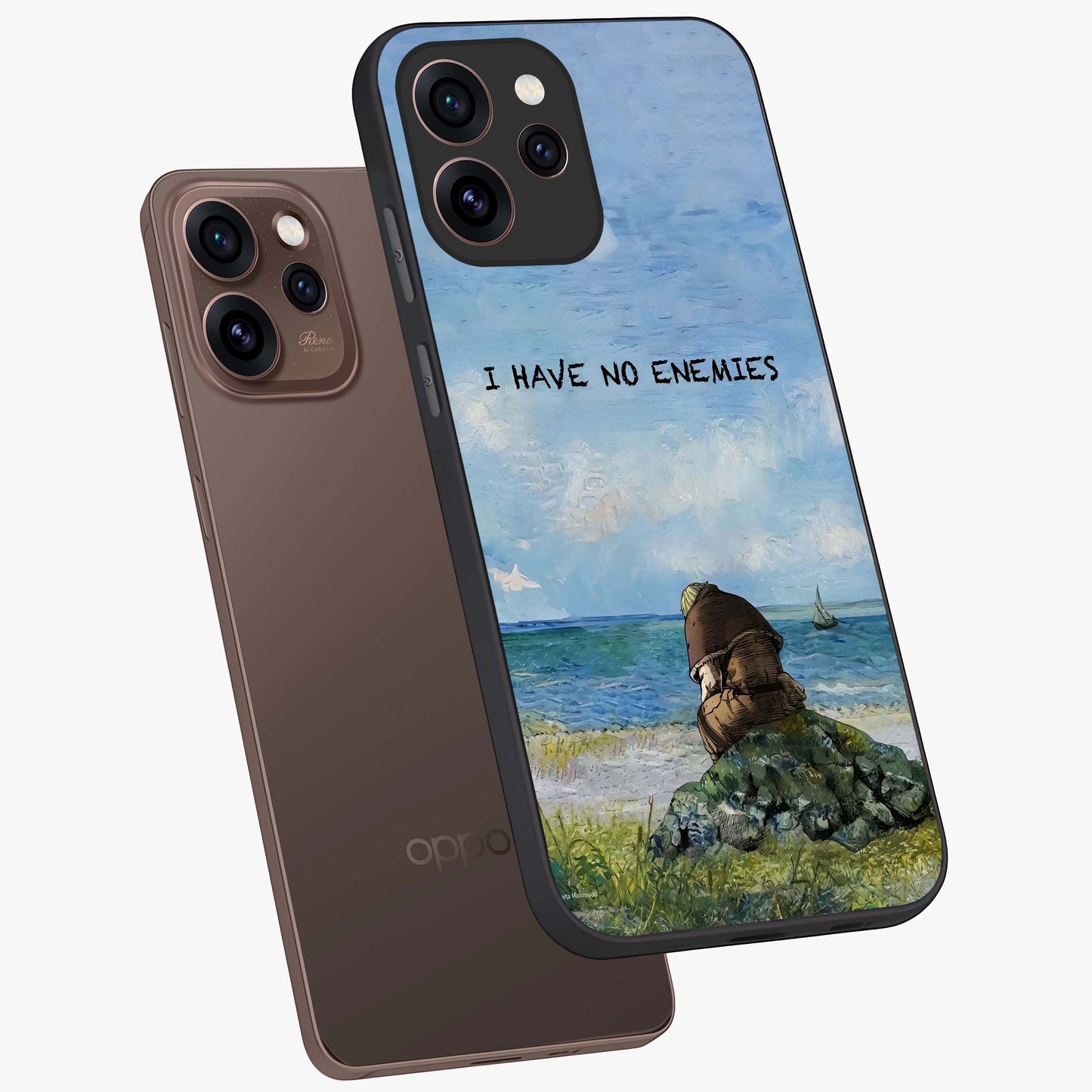 Peace Beyond War Glass Case displayed in angled mockup highlighting meaningful message design with artistic aesthetic style.