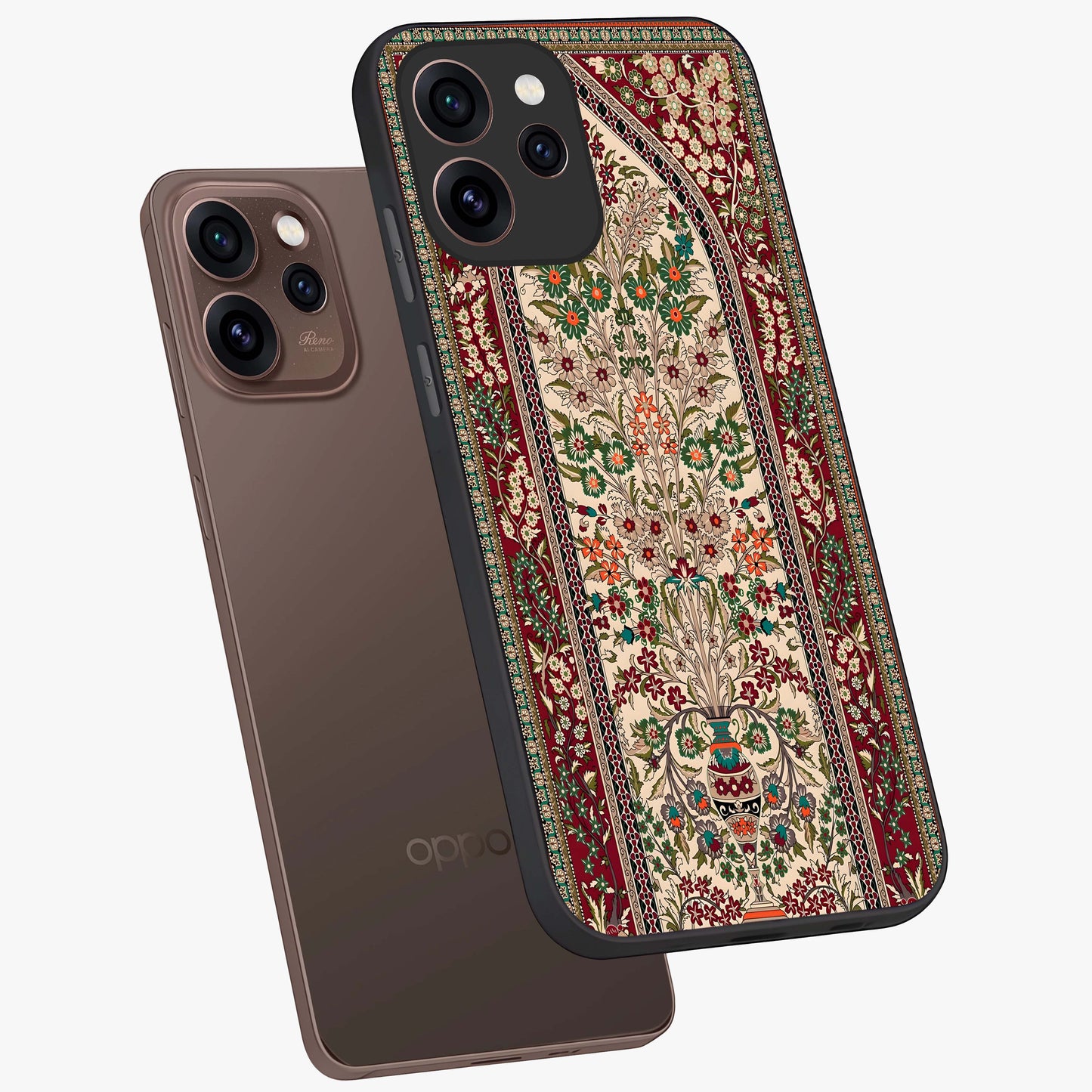 Persian Inspired Glass Case displayed in angled mockup highlighting intricate traditional design with elegant cultural aesthetic.