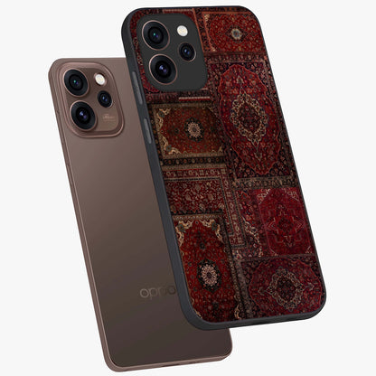 Persian Velvet Tale Glass Case displayed in angled mockup highlighting ornate textile inspired design with royal aesthetic.