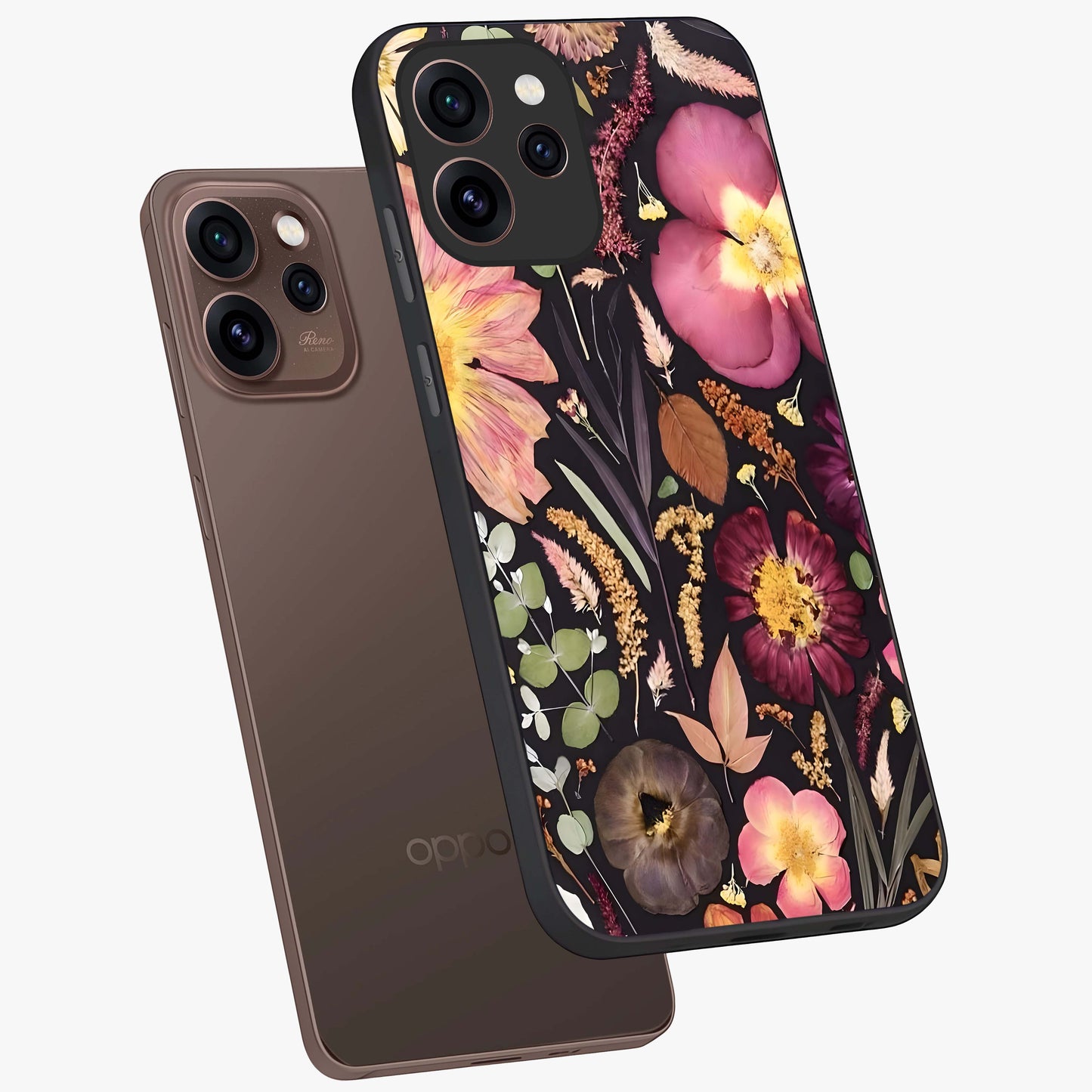 Petal Dream Tapestry Glass Case displayed in angled mockup highlighting decorative petal pattern with elegant botanical aesthetic.