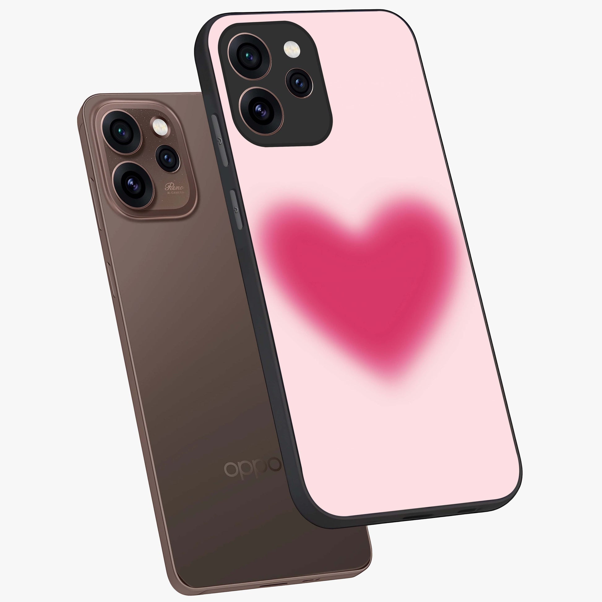 Pink Aura Heart Glass Case displayed in angled mockup highlighting vibrant pink heart design with dreamy aura aesthetic.