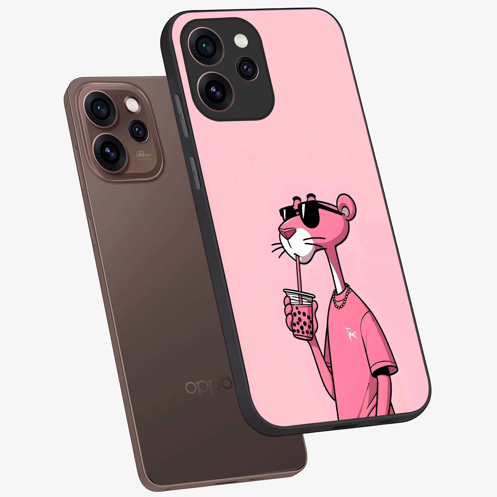 Pink Panther Glass Case displayed in angled mockup highlighting playful cartoon character design with vibrant pink aesthetic.