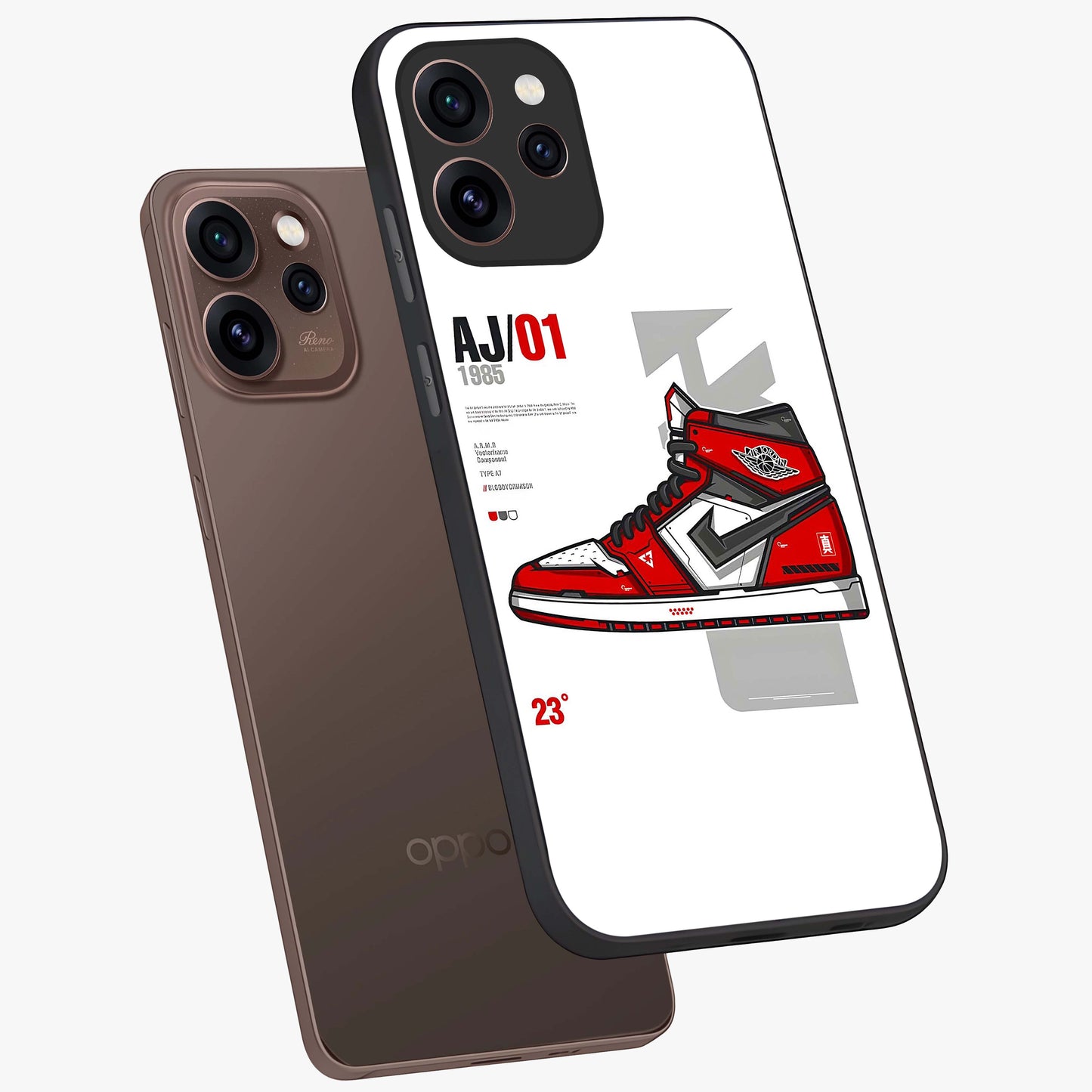 Retro Sneaker Blueprint Glass Case displayed in angled mockup highlighting detailed shoe design with sporty retro aesthetic.
