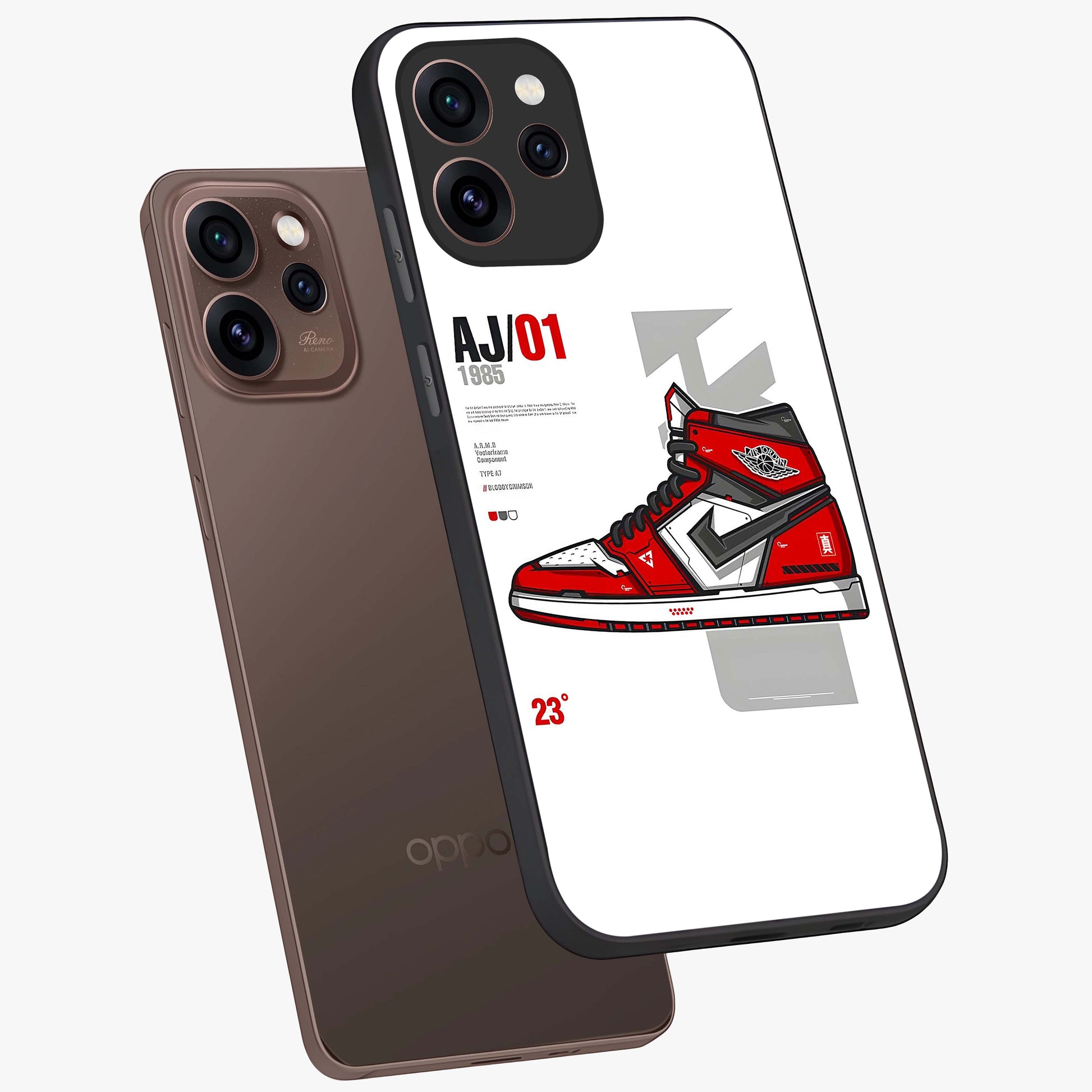 Retro Sneaker Blueprint Glass Case displayed in angled mockup highlighting detailed shoe design with sporty retro aesthetic.