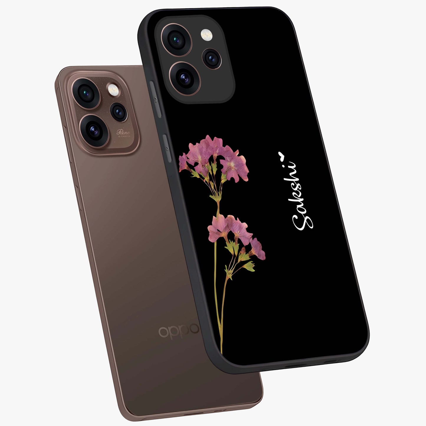 Riching Lavender Flower Custom Name Glass Case displayed in angled mockup highlighting delicate lavender flower design with custom name feature.