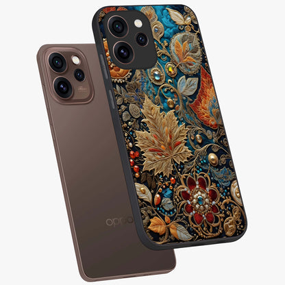 Royal Jewel Garden Glass Case displayed in angled mockup highlighting vibrant jewel inspired floral design with elegant aesthetic.