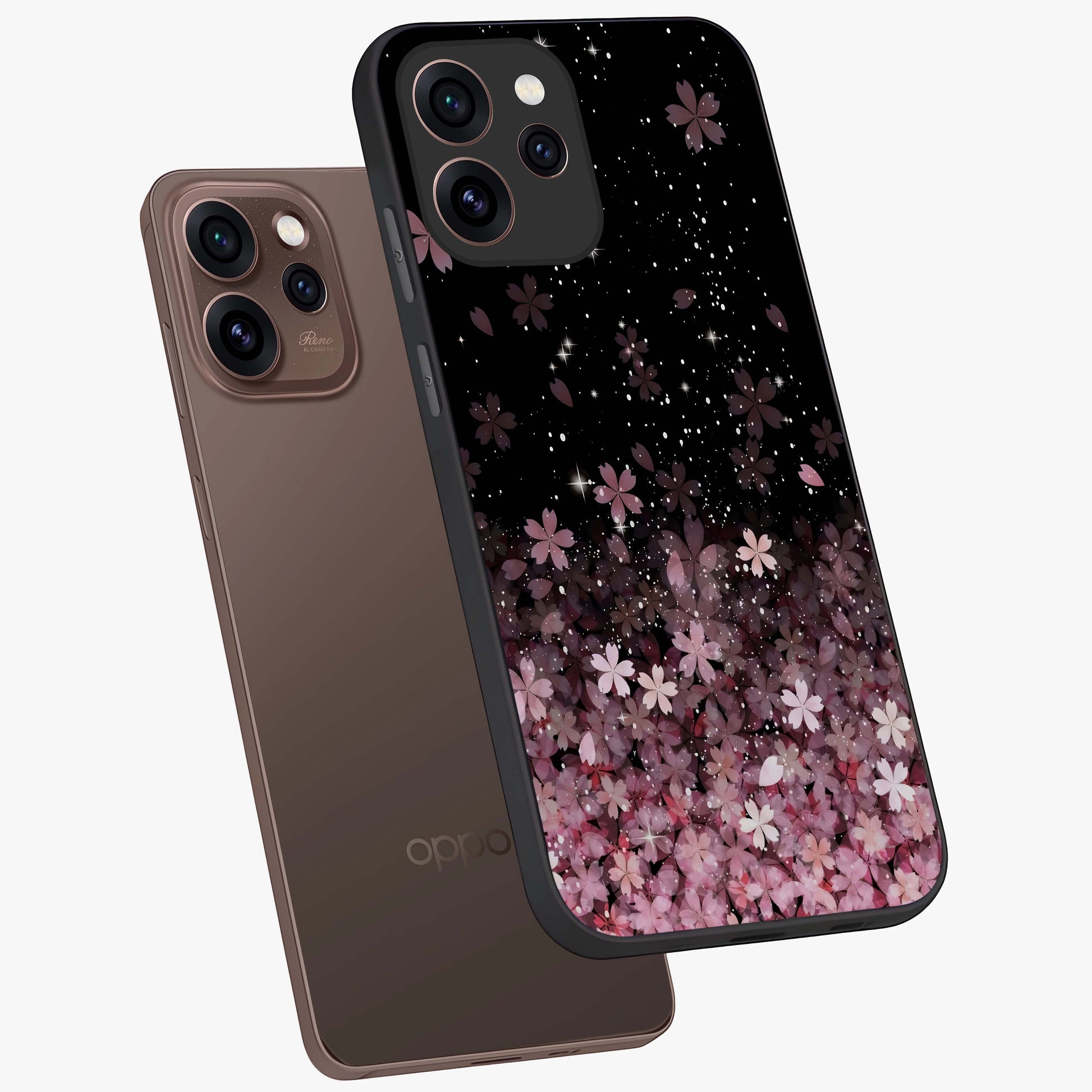 Small Starry Flowers Glass Case displayed in angled mockup highlighting tiny flower pattern with celestial aesthetic style.