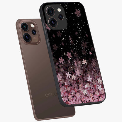 Small Starry Flowers Glass Case displayed in angled mockup highlighting tiny flower pattern with celestial aesthetic style.