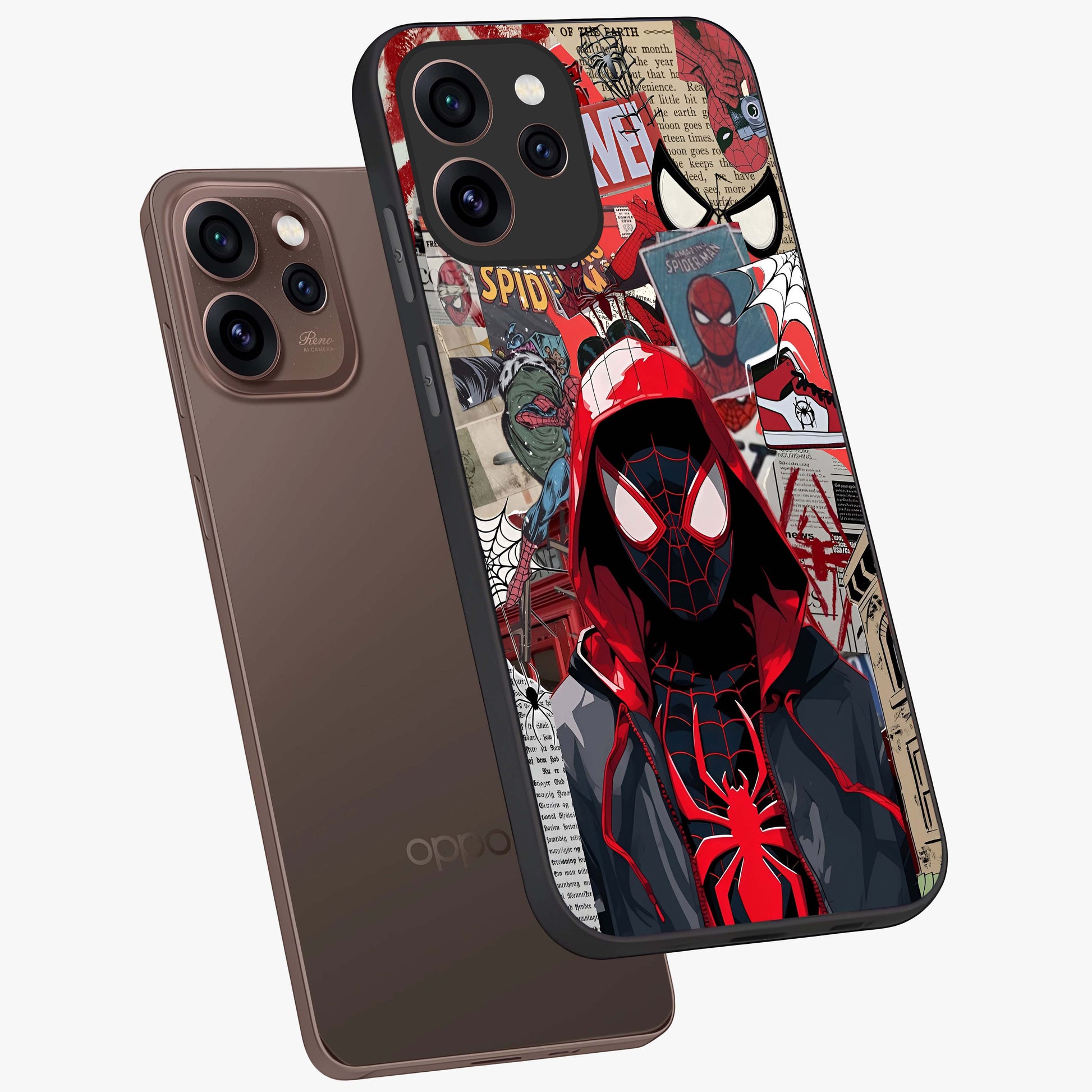 Spider Collage Street Glass Case displayed in angled mockup highlighting dynamic street style collage design with comic aesthetic.