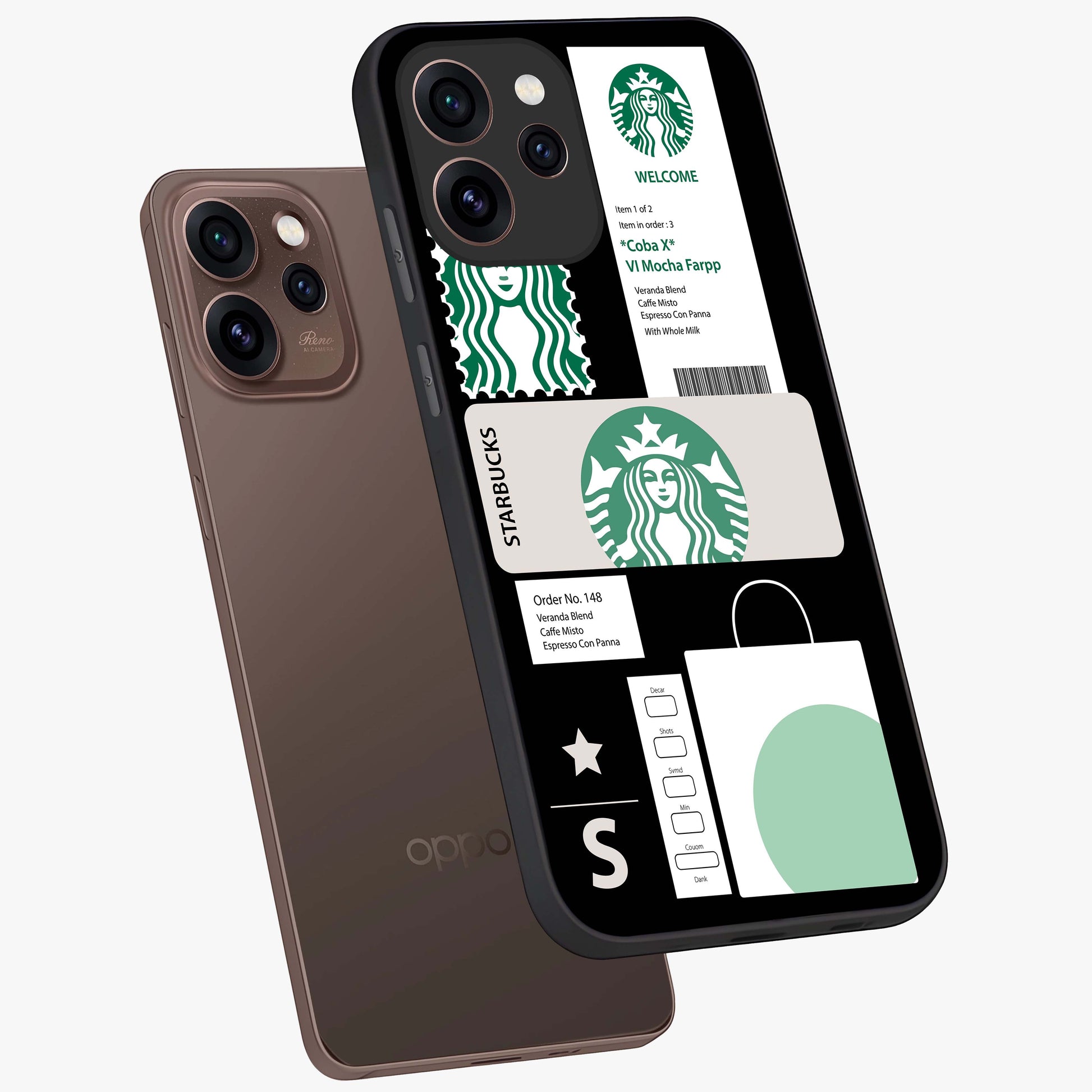 Starbucks Mocha Glass Case displayed in angled mockup highlighting stylish mocha themed design with cozy café aesthetic.