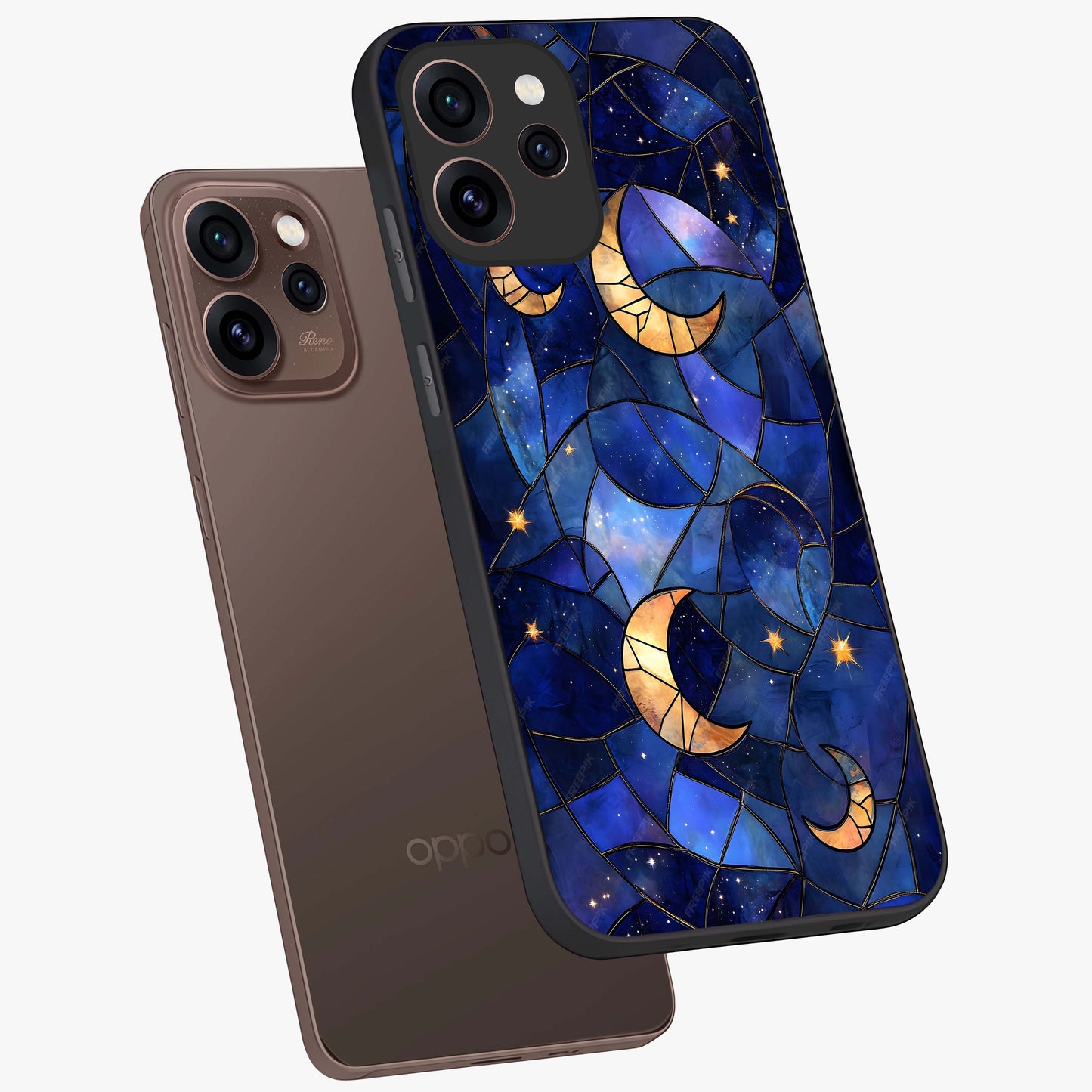 Starlit Sky Tapestry Glass Case displayed in angled mockup highlighting celestial night pattern with artistic aesthetic style.