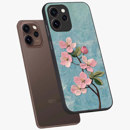 Threaded Blossom Breeze Glass Case displayed in angled mockup highlighting elegant floral design with soft aesthetic style.