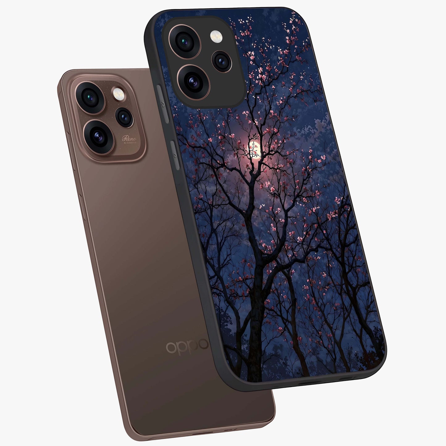 Twilight Sakura Serenade Glass Case displayed in angled mockup highlighting delicate sakura flower design with dreamy aesthetic.