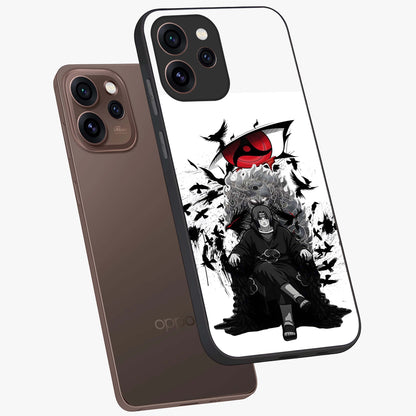 Uchiha Shadow Throne Glass Case displayed in angled mockup highlighting glowing aquatic design with celestial aesthetic.