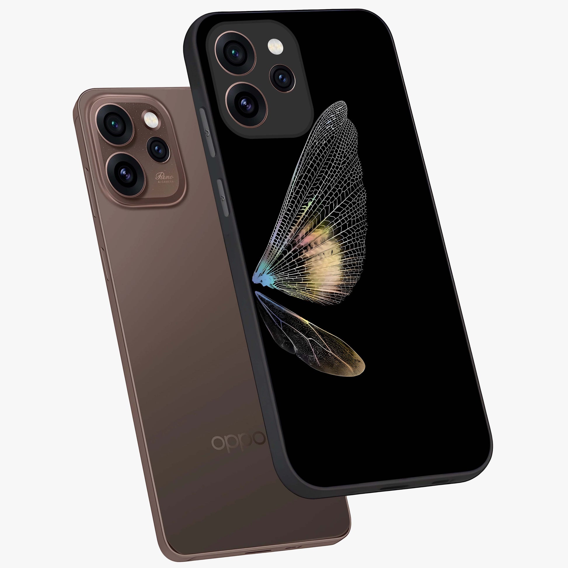 Whispers Of Wings Glass Case displayed in angled mockup highlighting soft feather design with celestial aesthetic style.
