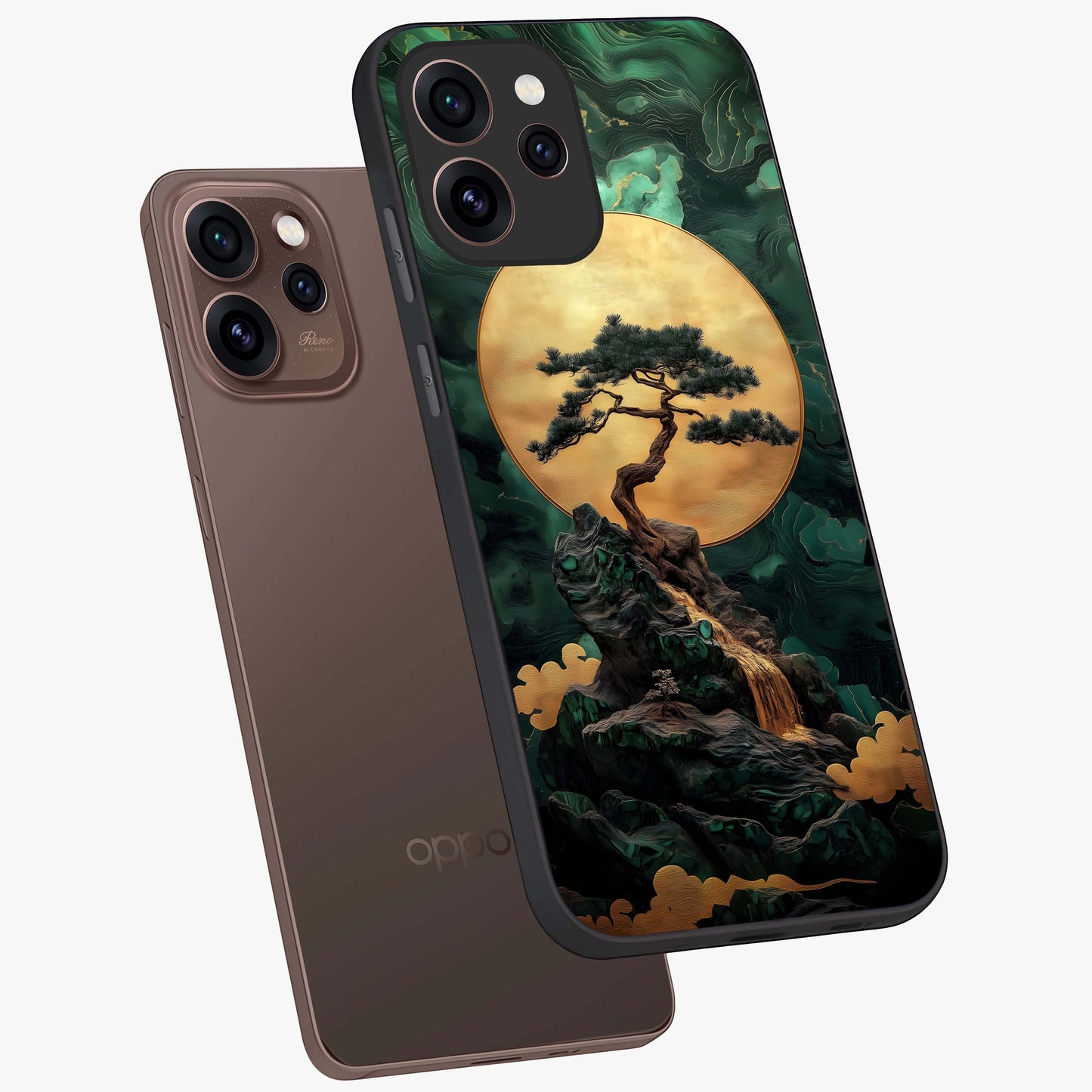 Zen Moon Rise Glass Case displayed in angled mockup highlighting peaceful lunar design with zen aesthetic style.