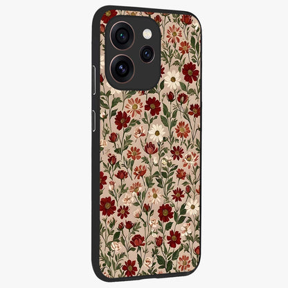 Biege Flower With Leaf Glass Case upright view showcasing delicate beige flower illustration with clean botanical style.