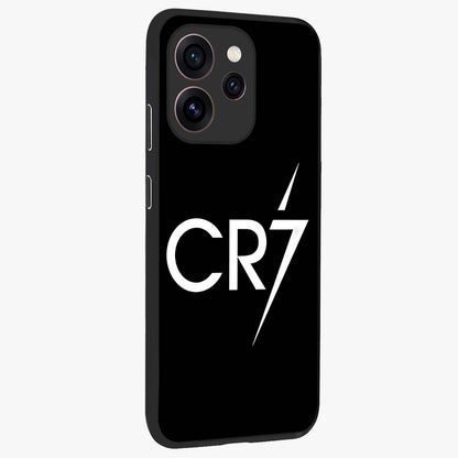 Cr7 Elite Strike Glass Case upright view showcasing energetic football inspired design with modern sports aesthetic.