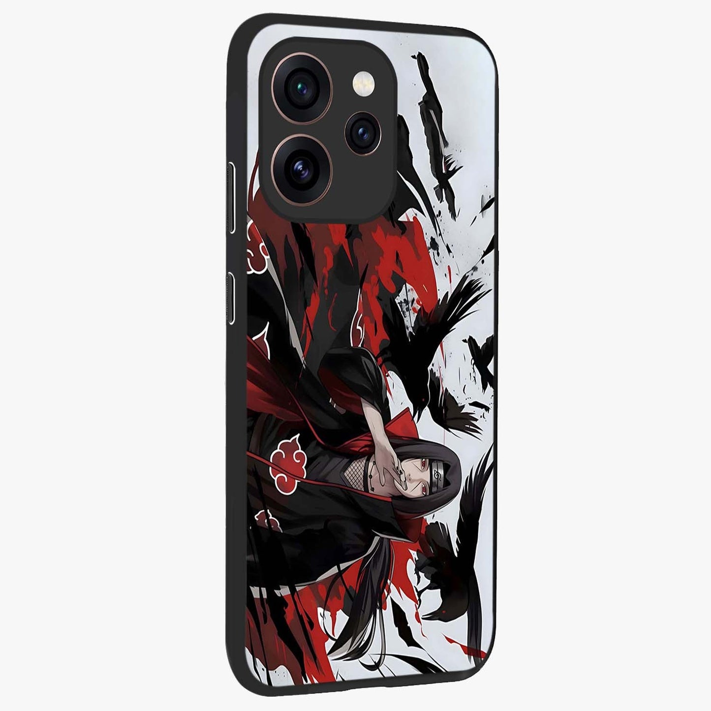 Crimson Crow Illusion Glass Case upright view showcasing striking crow illusion artwork with intense crimson theme.