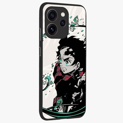 Demon Slayer Glass Case upright view showcasing powerful anime artwork with intense warrior theme.