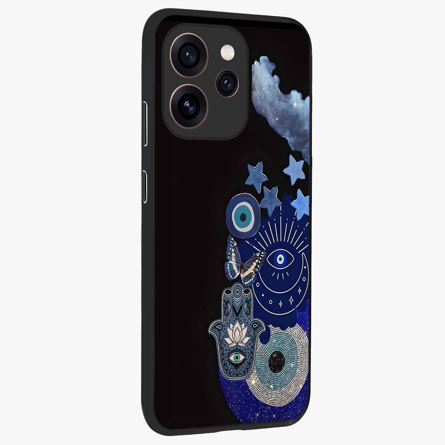 Galactic Charm Cluster Glass Case upright view showcasing glowing cosmic charm artwork with magical celestial style.