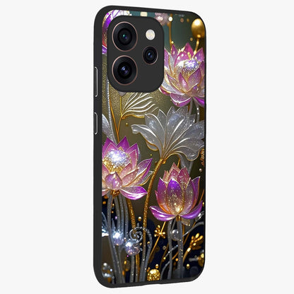 Golden Floral Majesty Glass Case upright view showcasing majestic floral artwork with rich decorative theme.