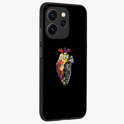 Heart With Flowers Glass Case upright view showcasing decorative heart and floral artwork with sweet romantic theme.