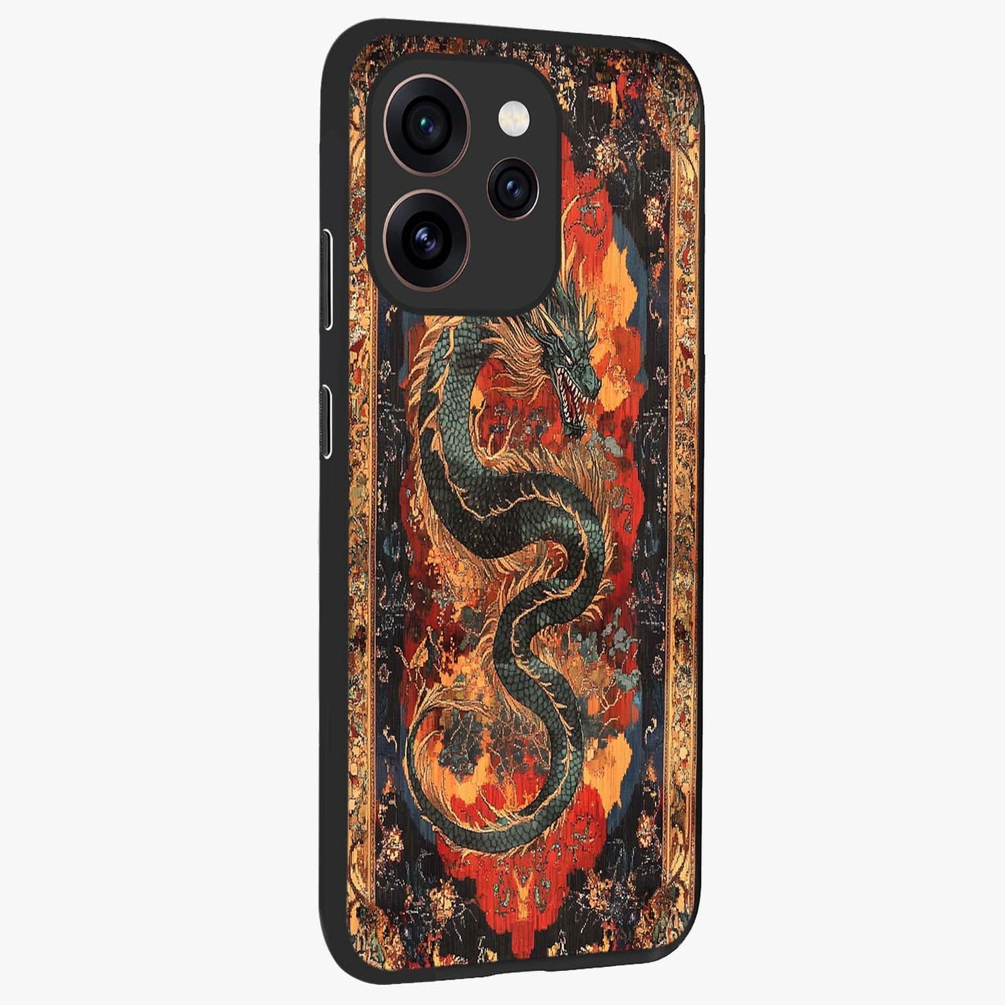 Inferno Dragon Soul Glass Case upright view showcasing intense dragon artwork with fantasy fire theme.