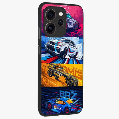 JDM Sports Car Glass Case upright view showcasing dynamic sports car artwork with bold racing theme.