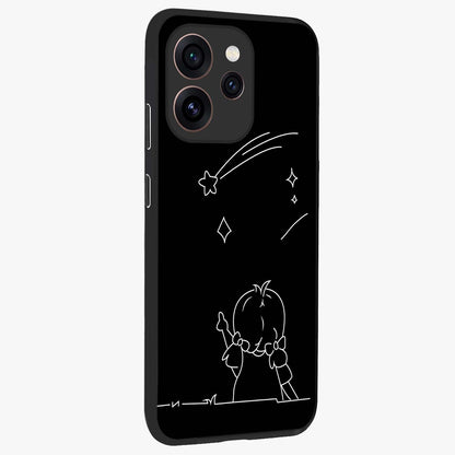 Line Art Girl With Shooting Stars Glass Case upright view showcasing delicate shooting stars artwork with minimal artistic theme.