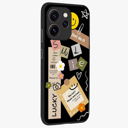 Lucky Aesthetic Collage Glass Case upright view showcasing vibrant collage artwork with youthful aesthetic theme.