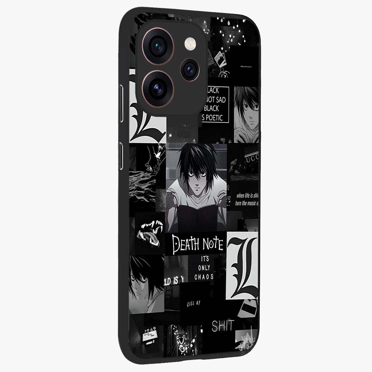 Midnight Chaos Mind Glass Case upright view showcasing expressive abstract artwork with bold dark theme.