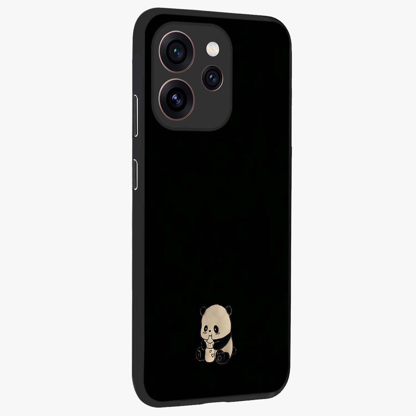 Midnight Panda Love Glass Case upright view showcasing charming panda artwork with playful romantic theme.