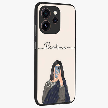 Mirror Mood Muse With Custom Name Glass Case upright view showcasing artistic mirror themed artwork with personalized aesthetic.