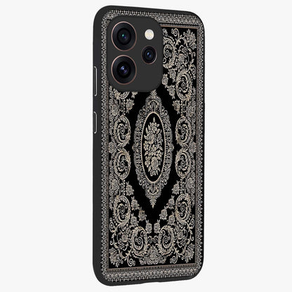 Noir Bloom Elegance Glass Case upright view showcasing graceful floral artwork with luxurious dark theme.