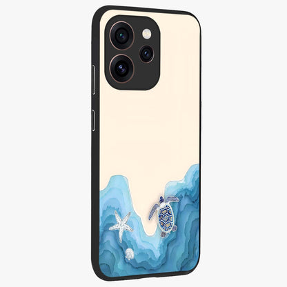 Ocean Drift Turtle Glass Case upright view showcasing calm underwater turtle artwork with nature inspired theme.