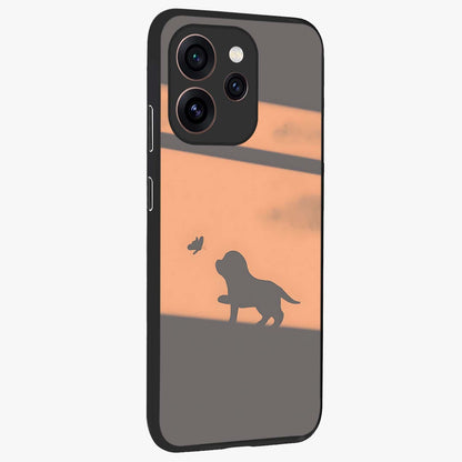 Puppy Shadow Art Glass Case upright view showcasing charming puppy artwork with creative silhouette theme.