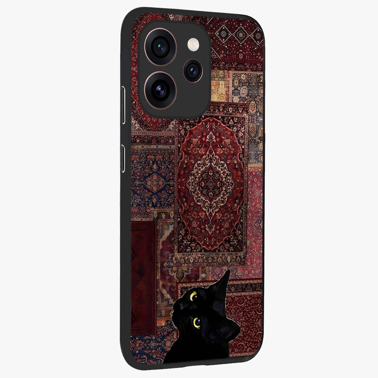 Regal Magic Cat Apple Glass Case upright view showcasing charming cat artwork with playful magical theme.