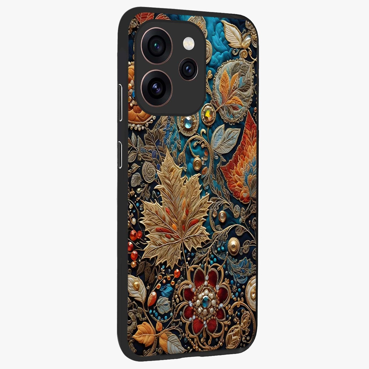 Royal Jewel Garden Glass Case upright view showcasing rich floral artwork with luxurious garden theme.