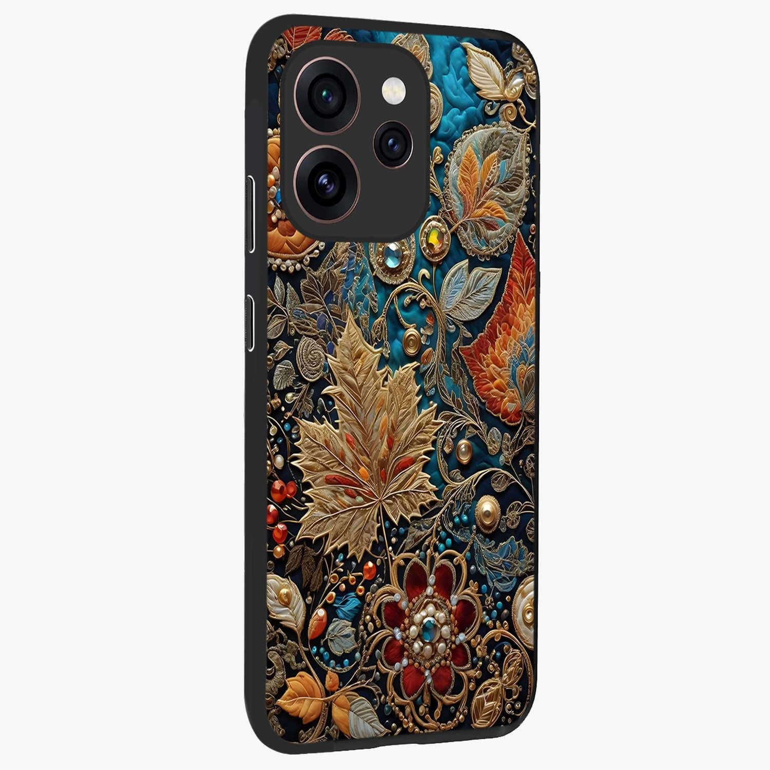 Royal Jewel Garden Glass Case upright view showcasing rich floral artwork with luxurious garden theme.