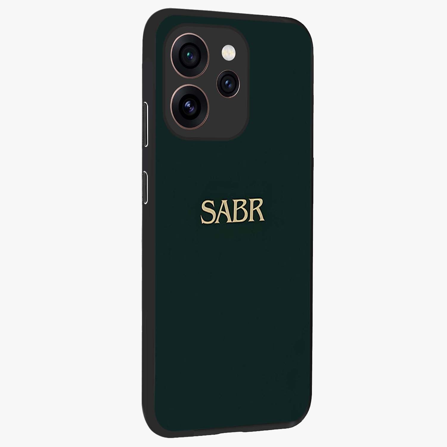 Sabr Minimal Patience Glass Case upright view showcasing calm minimalist artwork with motivational patience theme.