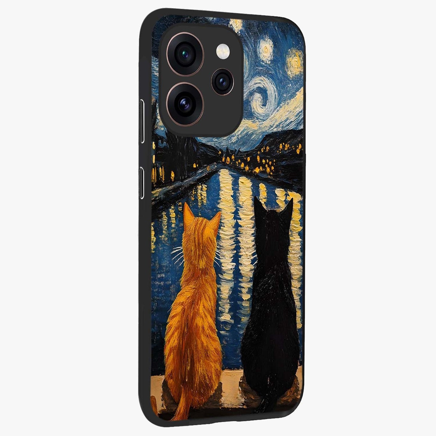 Starry River Cats Glass Case upright view showcasing adorable cat artwork with magical river and stars theme.