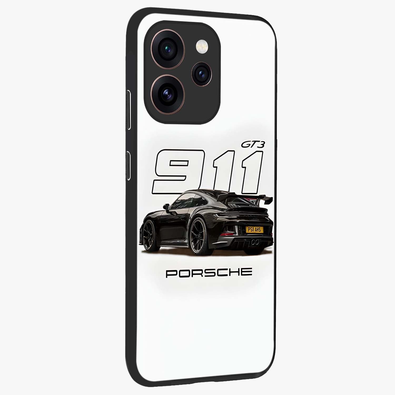 Turbo Legacy Icon Glass Case upright view showcasing bold racing inspired artwork with classic car theme.