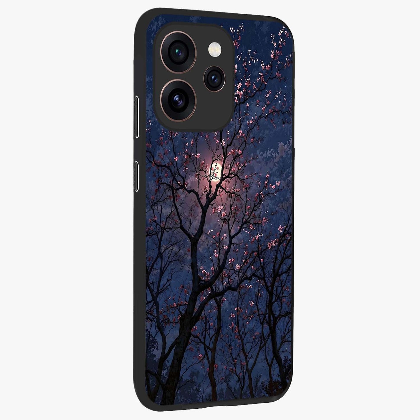 Twilight Sakura Serenade Glass Case upright view showcasing beautiful cherry blossom artwork with serene evening theme.