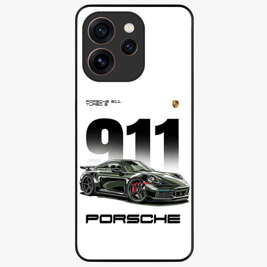 911 Turbo Dominance Glass Case showing clean flat back view with bold 911 sports car artwork and glossy glass finish.