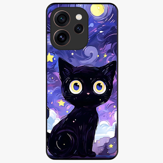 Abstract Cat Art Glass Case showing flat back view with artistic cat illustration and glossy glass finish.