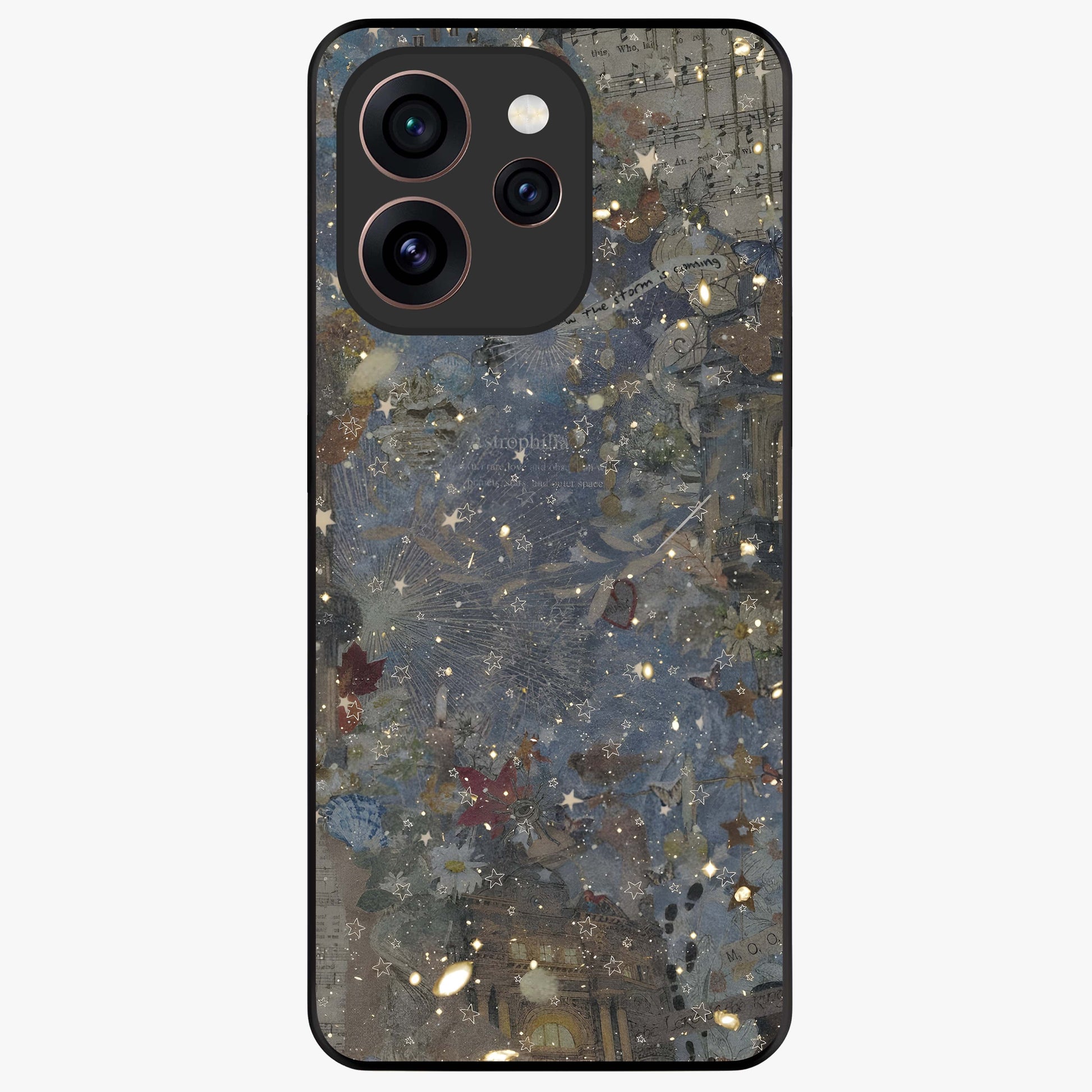Aesthetic Astrolophia Glass Case showing flat back view with dreamy aesthetic design and glossy glass finish.